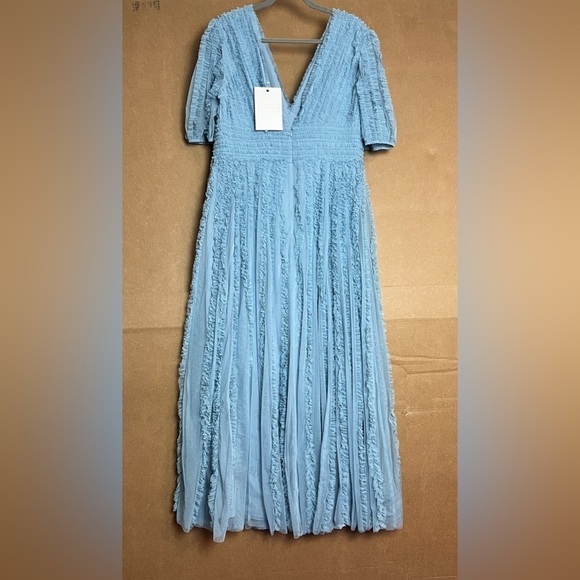 Mac Duggal 8050 Puff Sleeve Ruffle Aline Gown French Blue - Picture 4 of 12